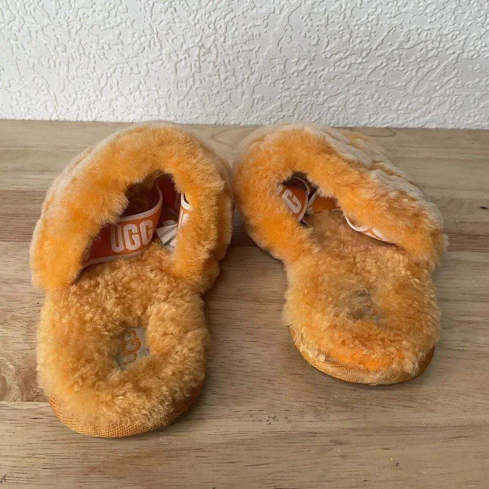 Ugg Orange California Poppy Fluff Yeah Fur Slides Slippers Kids Girlsn12 Vietnam